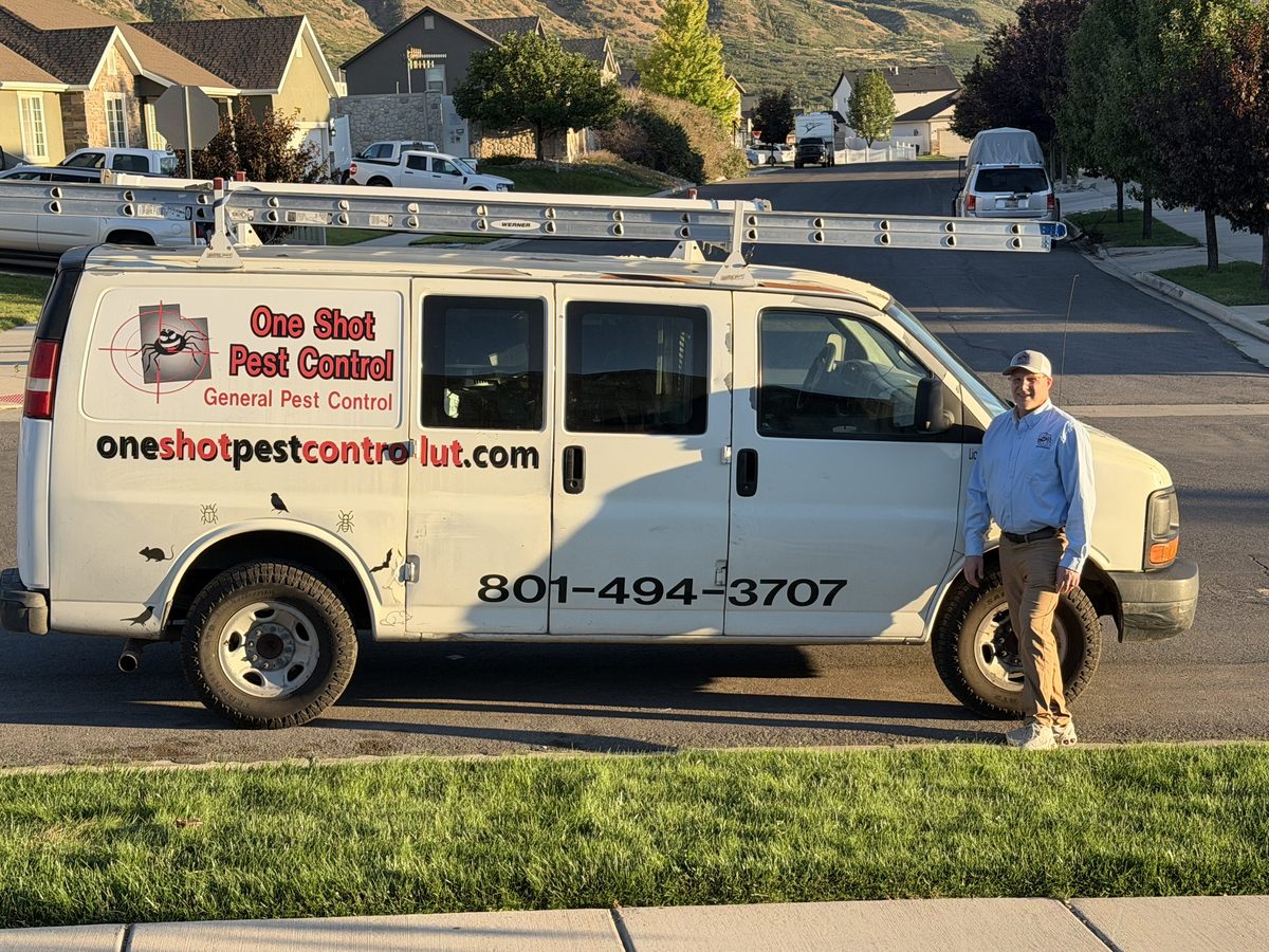 One Shot Pest Control van, licensed and insured, serving Utah County